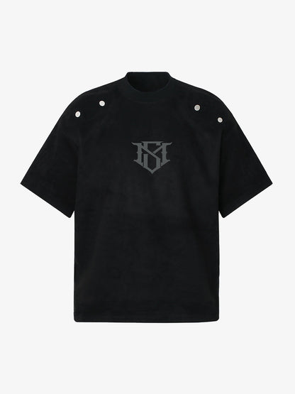 Metallic Print Suede Crew Neck T-Shirt