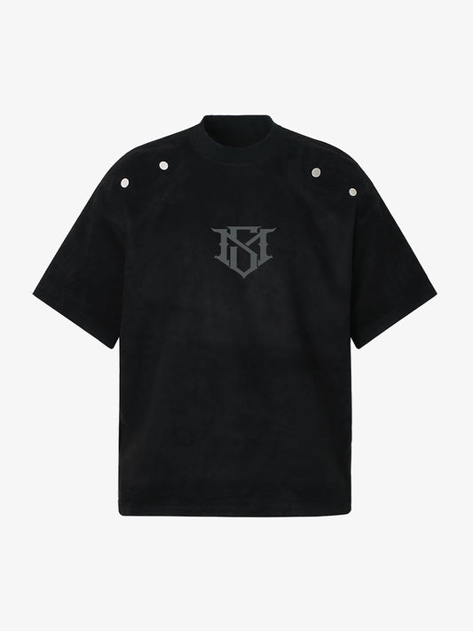 Metallic Print Suede Crew Neck T-Shirt