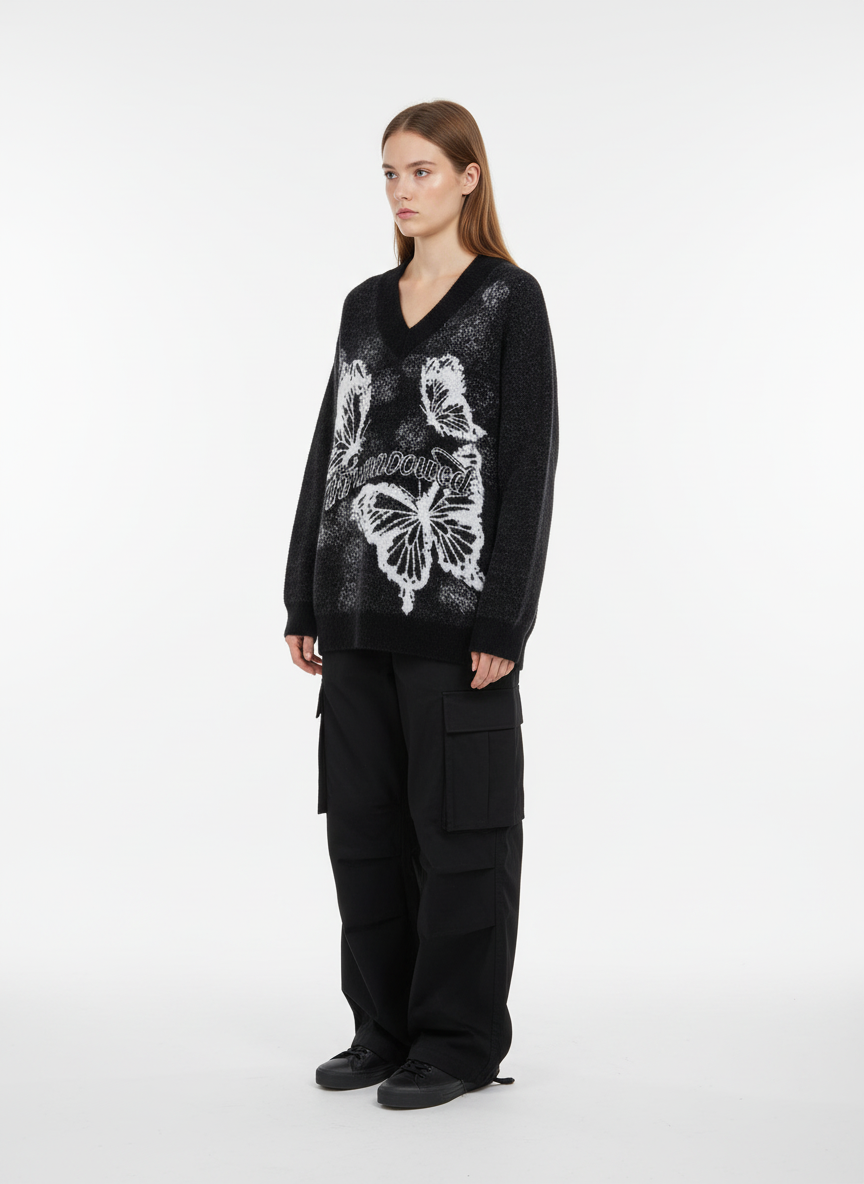 Vintage Butterfly V-Neck Sweater