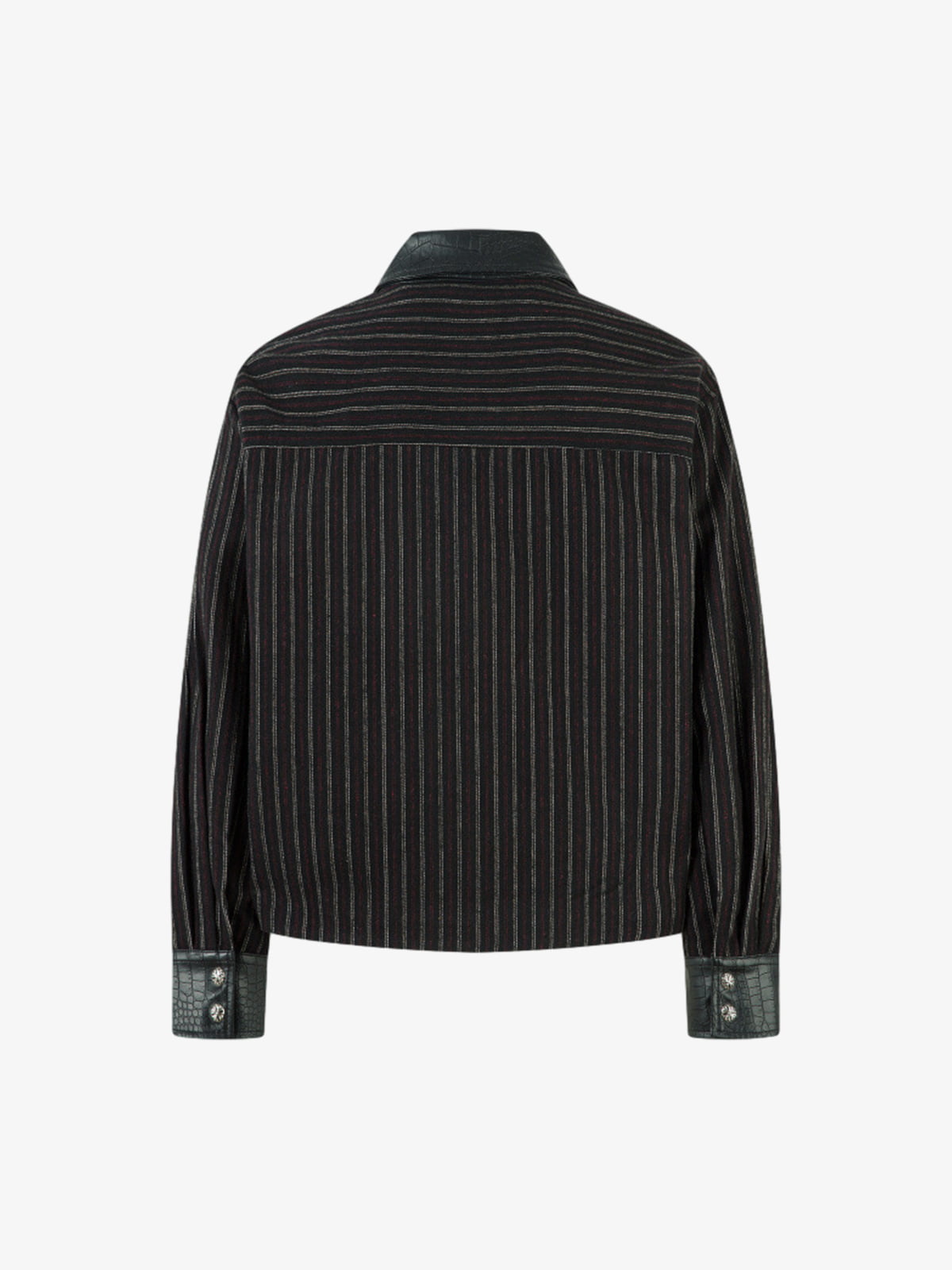 Thesupermade Retro Vertical Stripes Stitching PU Leather Collar Jacket