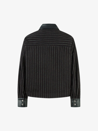 Thesupermade Retro Vertical Stripes Stitching PU Leather Collar Jacket