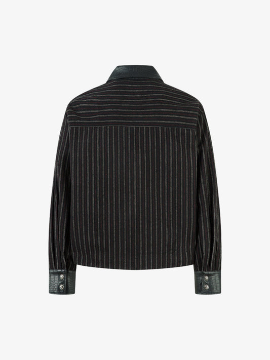 Thesupermade Retro Vertical Stripes Stitching PU Leather Collar Jacket