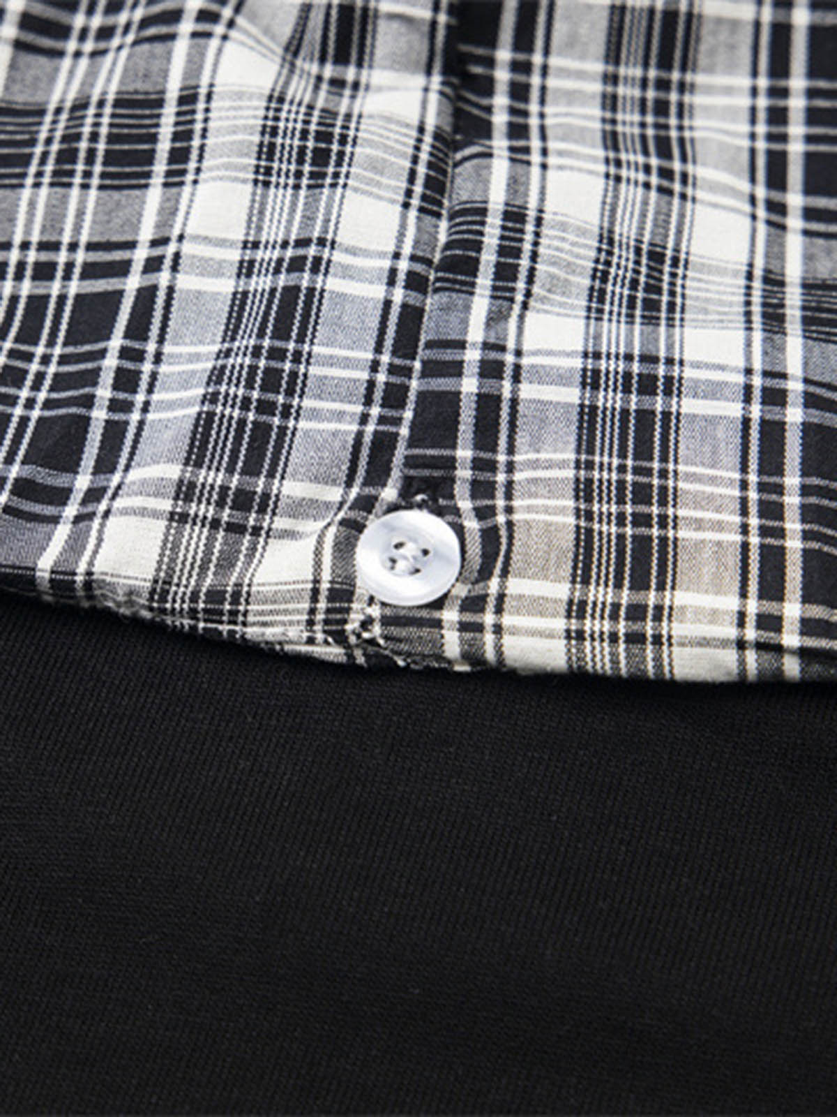 Detachable Badge Hooded Plaid Cape T-shirt