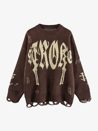 High Street Letter Jacquard Ripped Tassel Sweater