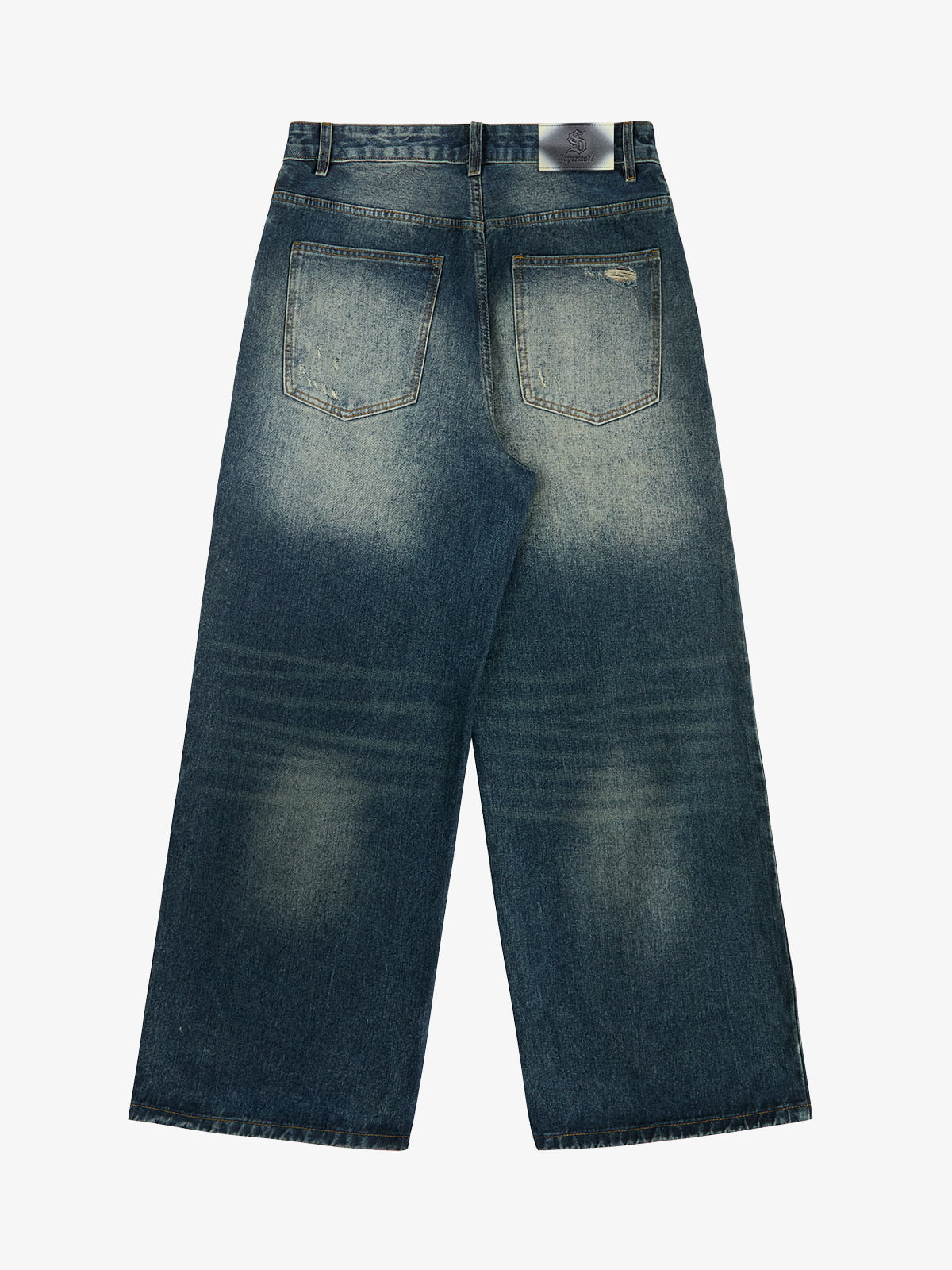 Retro Rhinestone Letter Embroidery Distressed Baggy Jeans