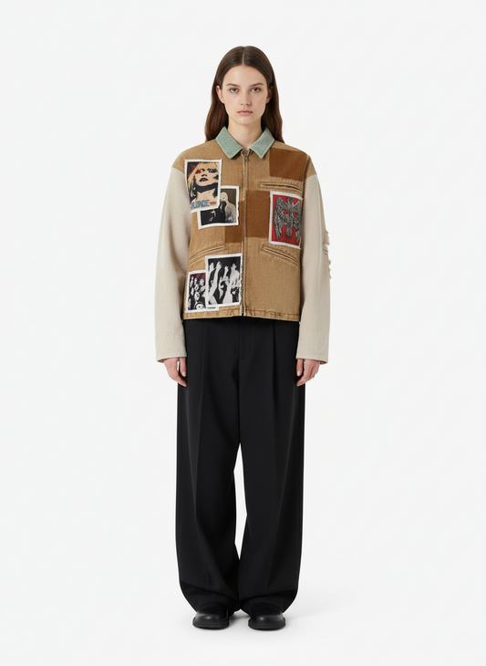 Punk Retro Collage Print Distressed Heavy Jacket