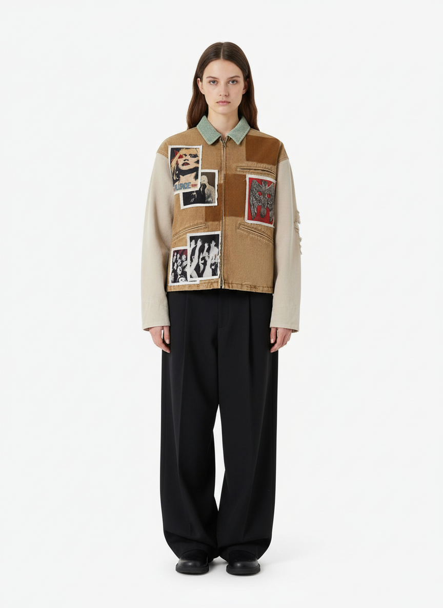 Punk Retro Collage Print Distressed Heavy Jacket