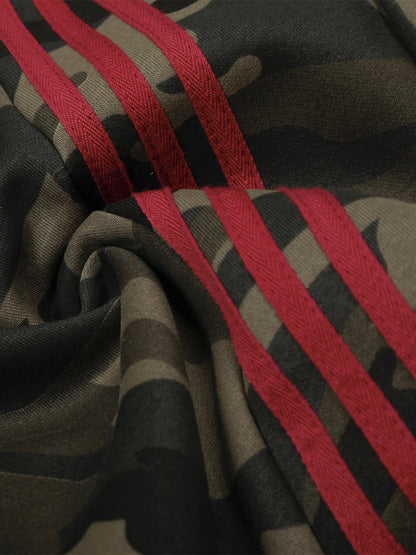 Camouflage Wide-Leg Pants with Red Stripes and Embroidery for Casual Wear