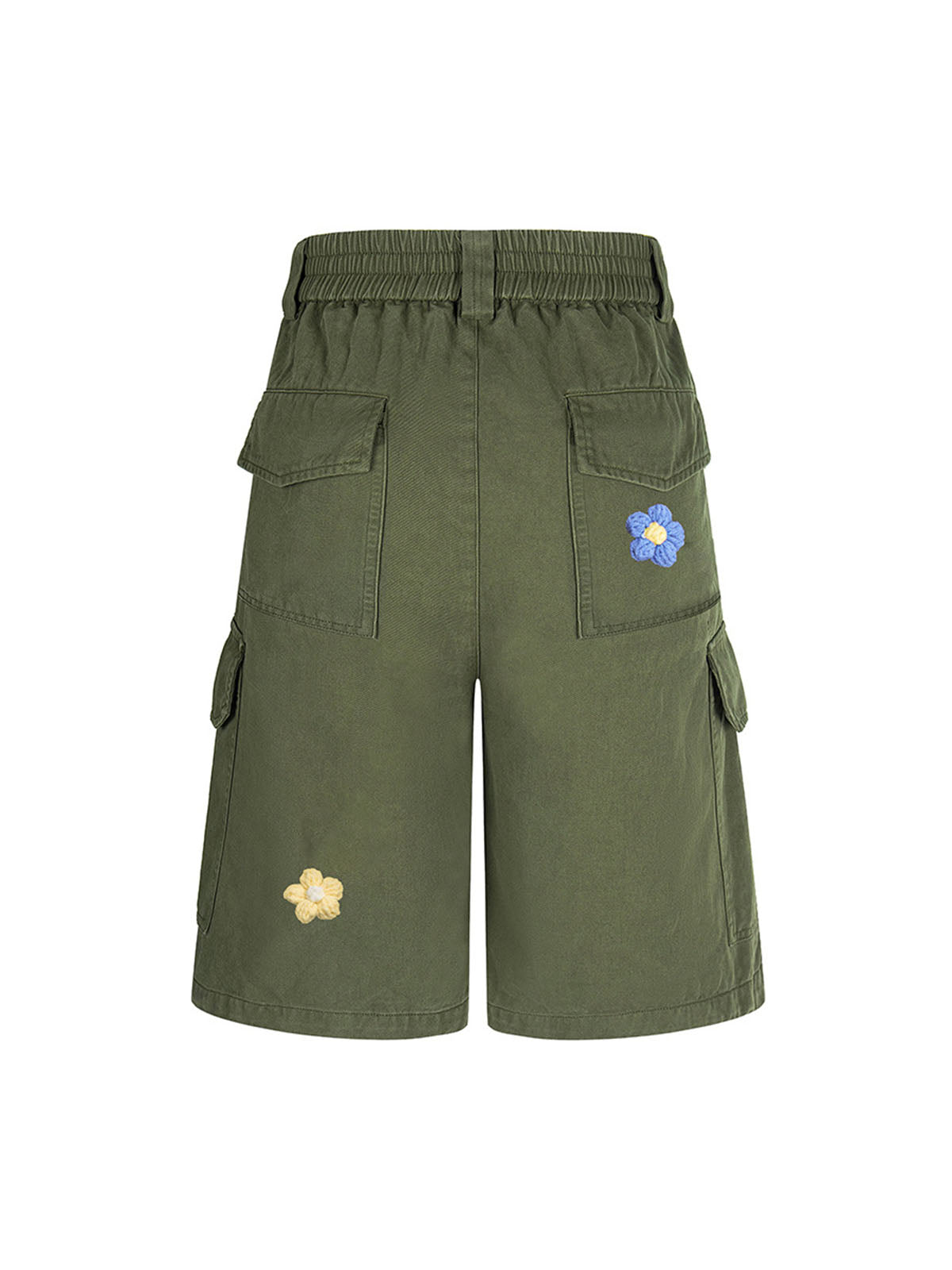 Retro Floral Embroidered Pleated Multi-Pocket Cargo Jorts