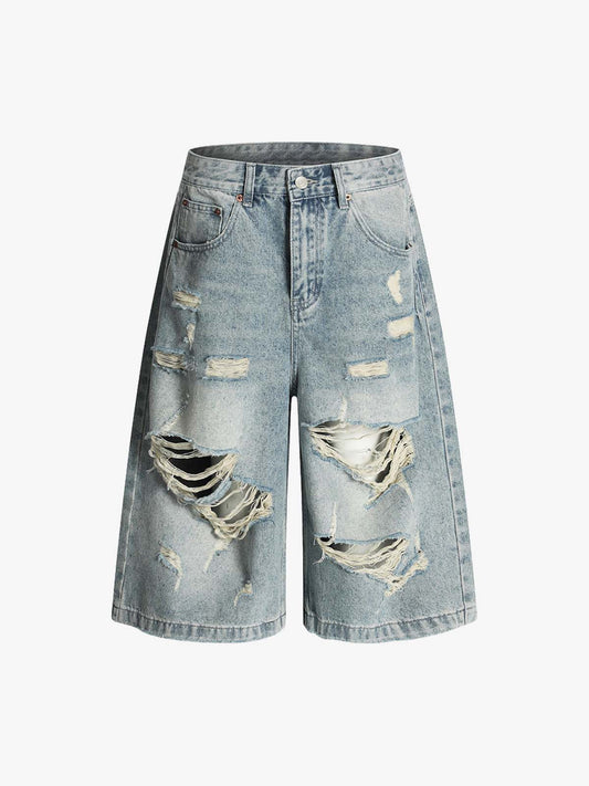 Distressed Denim Shorts for Men - Fashionable Ripped Design with Casual Style