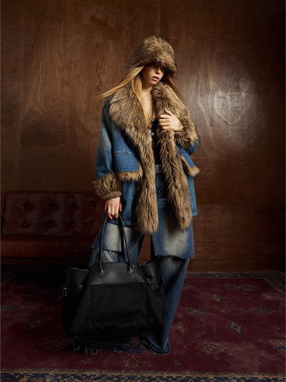 Winter-Ready Corduroy Jacket with Faux Fur Trim for Men