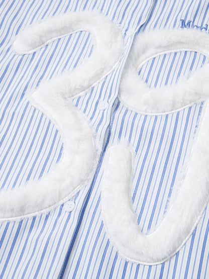 Retro Contrast Flocked Striped Long Sleeve Shirt