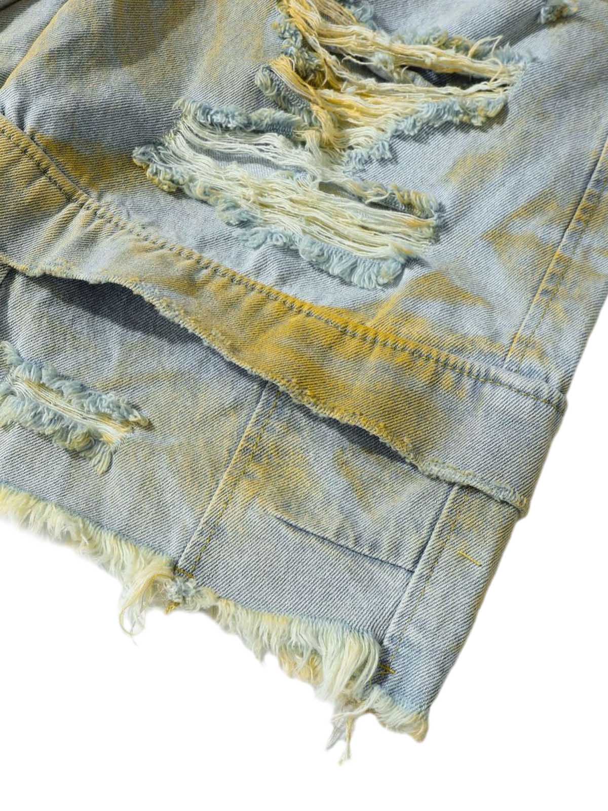 Distressed Tie-Dye Denim Shorts