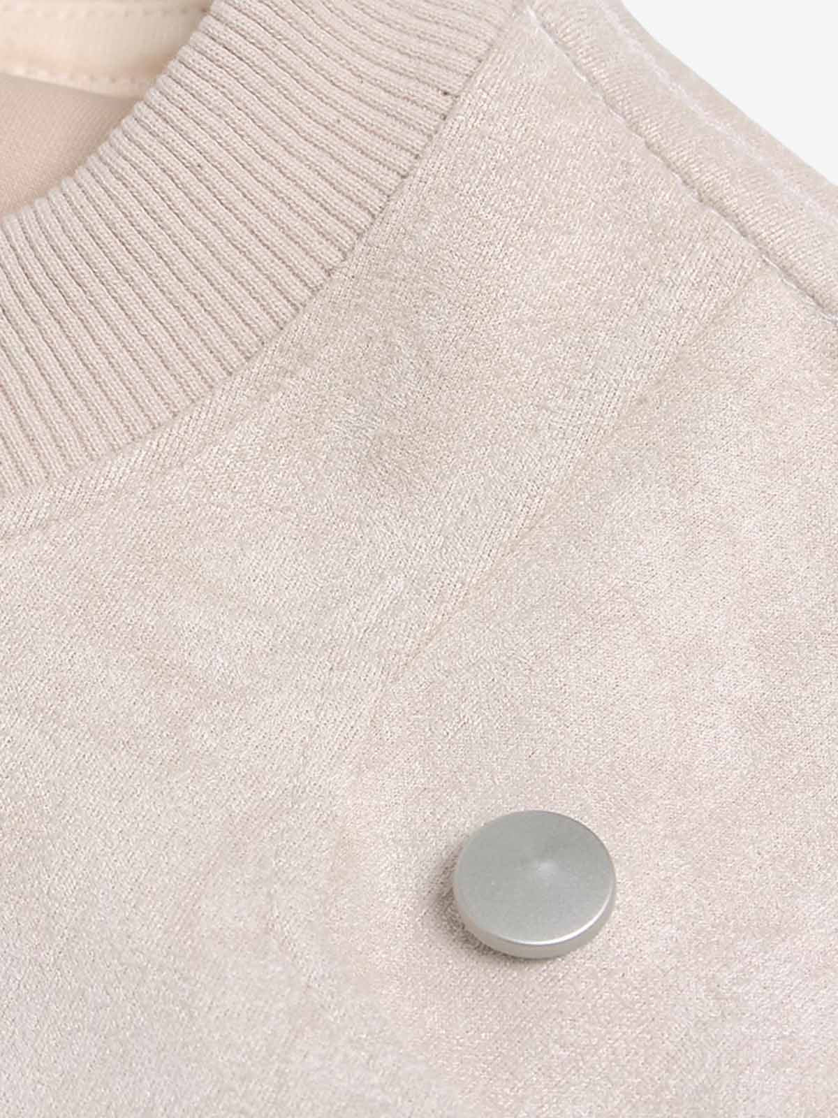 Metallic Print Suede Crew Neck T-Shirt