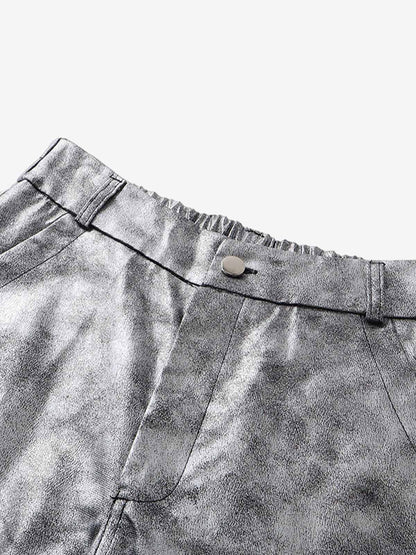 Retro Silver Loose Metallic Straight Pants