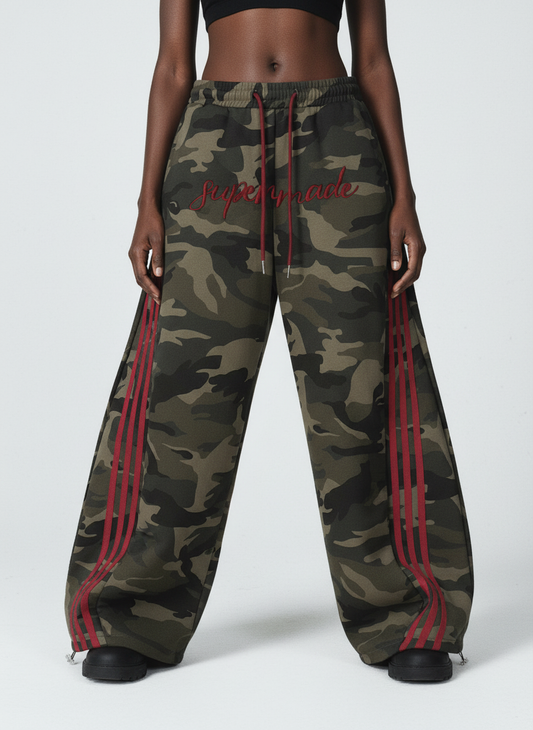 Retro Patchwork Embroidered Camouflage Barrel Pants