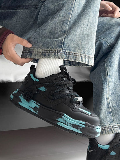 Trendy High-Top Sneakers with Unique Splash Design for Casual Wear