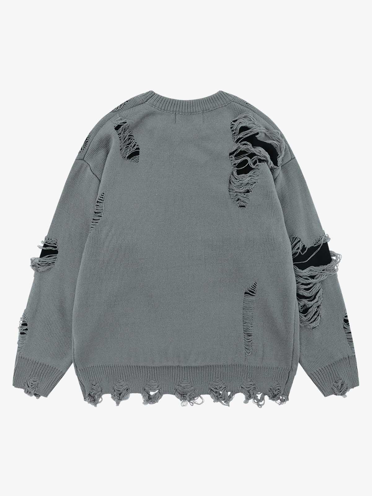 High Street Ripped Raw Edge Knitted Letter Jacquard Sweater