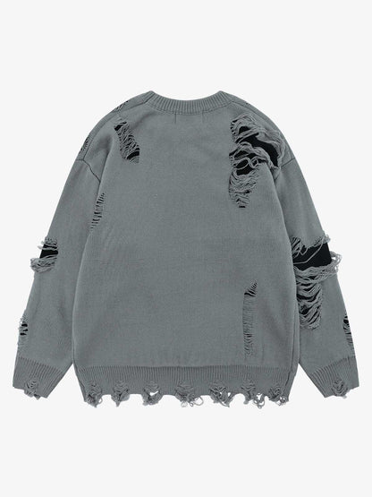 High Street Ripped Raw Edge Knitted Letter Jacquard Sweater