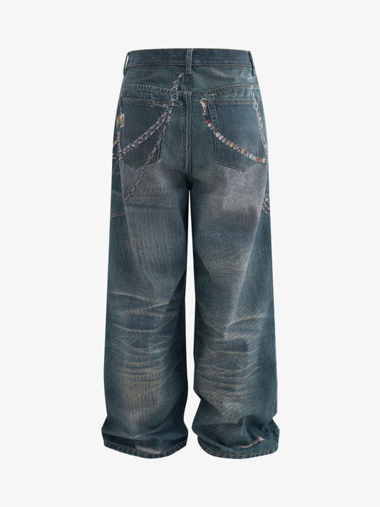 RO Chain Hole 3D Printed Baggy Jeans