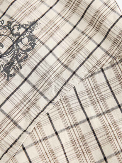 Street Print Lettering Plaid Long-Sleeve Shirt