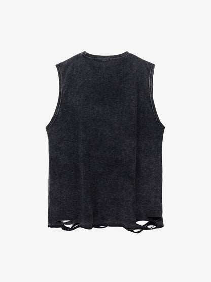 ThesupermadeVintage Metallic Phantom Letter Distressed Washed Vest - 2060