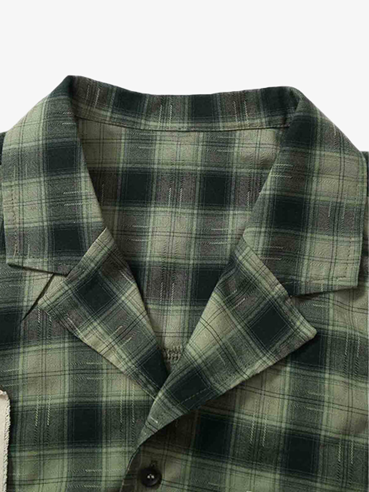 Plaid Applique Printed Short Sleeve Shirt - 2463