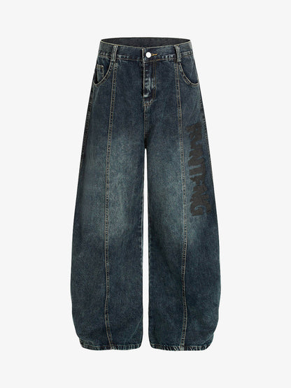 Vintage Washed Vibe Scimitar Wide-Leg Jeans