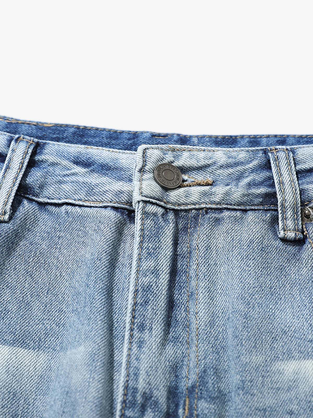 Hip-Hop Cut Distressed Washed Jeans