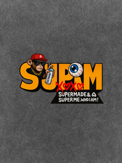 Supermade Trendy Hip-Hop Monkey Graffiti Font T-Shirt