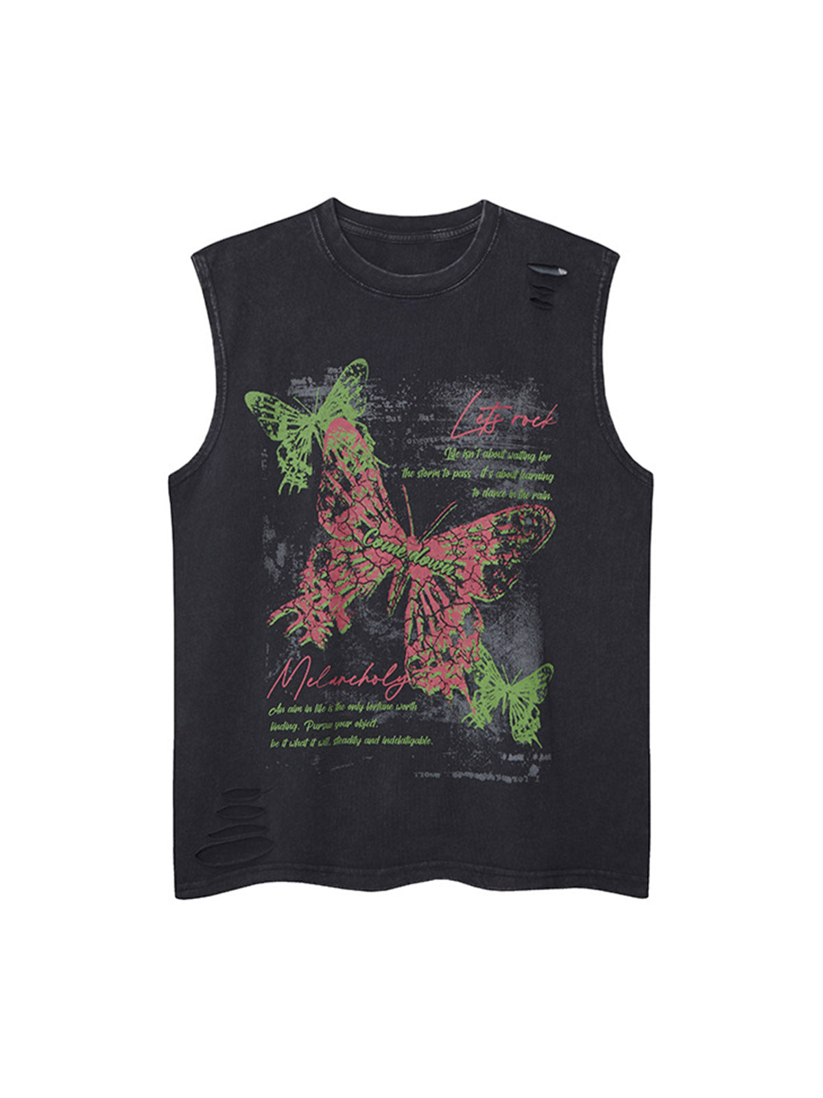 Distressed Graphic Butterfly Print Vest