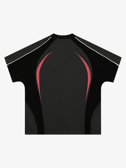 Contrast Color Stitching V-neck Short-sleeved T-shirt