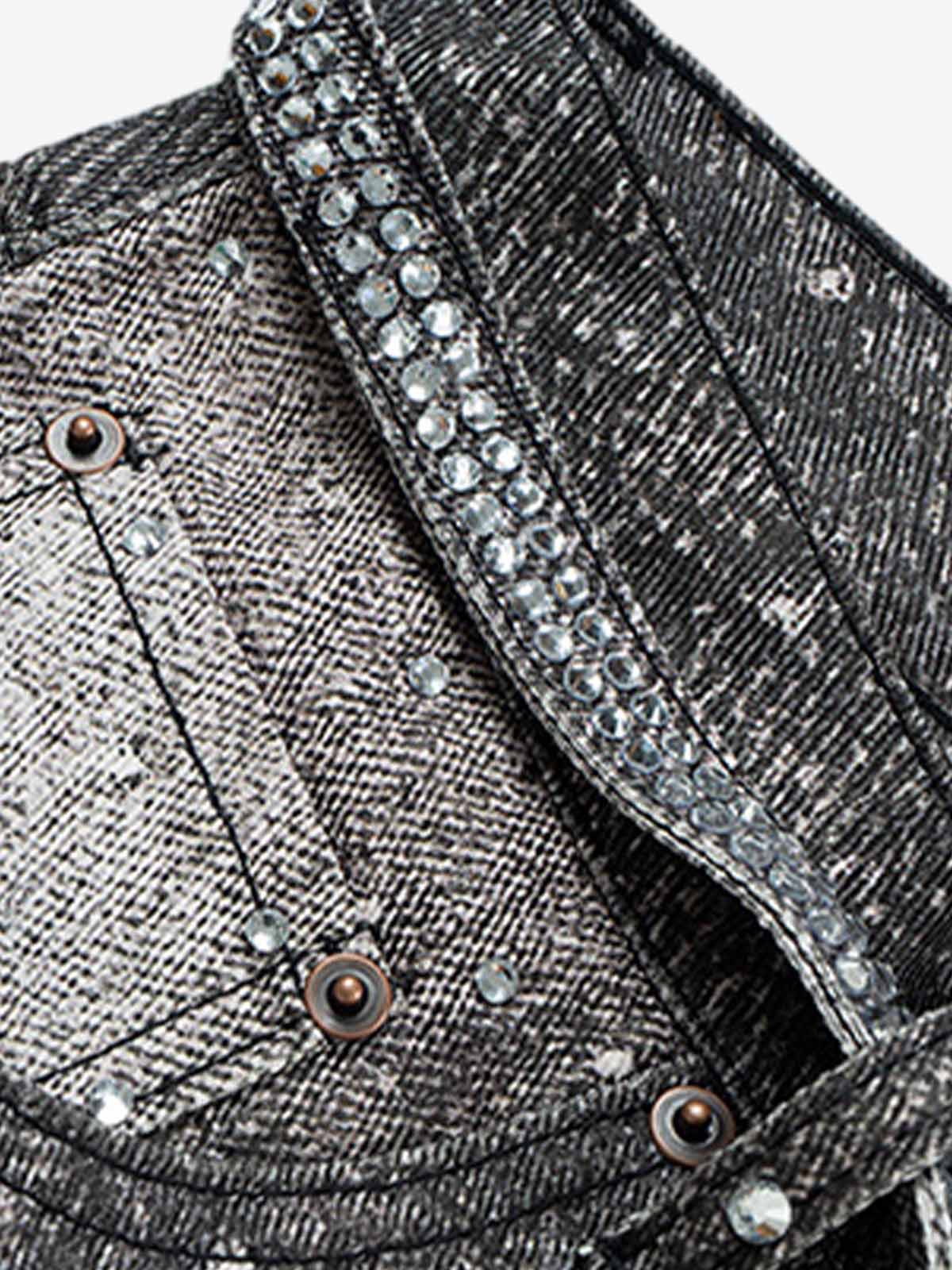 Distressed Diamond Decorated Belt Jeans