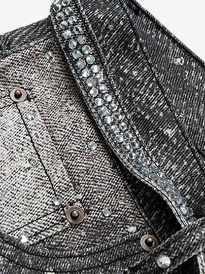 Distressed Diamond Decorated Belt Jeans