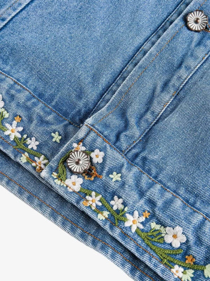 Embroidered Floral Denim Jacket - Perfect for Spring and Casual Outings