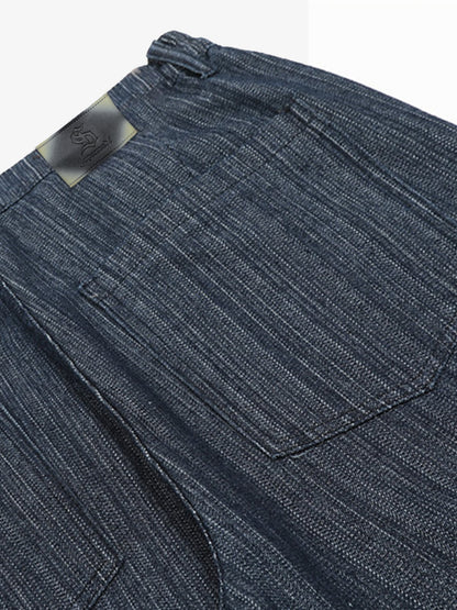 Stylish Wide-Leg Denim Trousers with Pleated Design for Modern Fashionistas