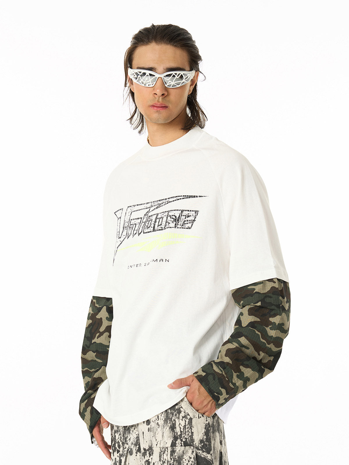 Fake Two-Piece Camouflage Patchwork Long Sleeve T-Shirt