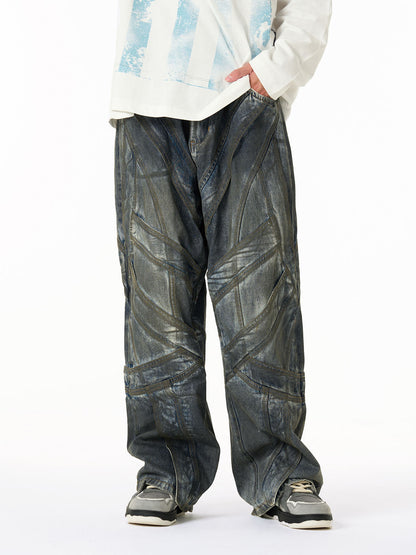 Vintage Washed Distressed Multi-Structure Patchwork Jeans