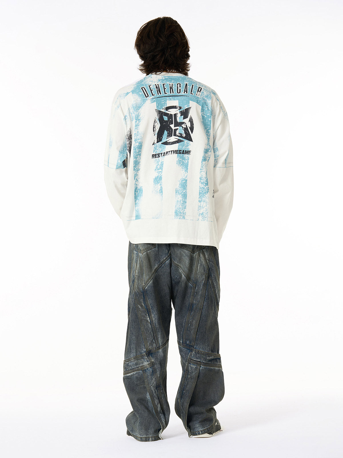 Retro Mottled Striped Badge Print Long Sleeve T-Shirt