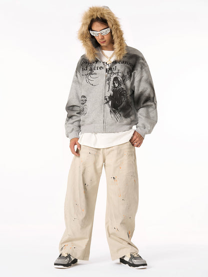 Retro Inkjet Dirty Dyed Barrel Pants