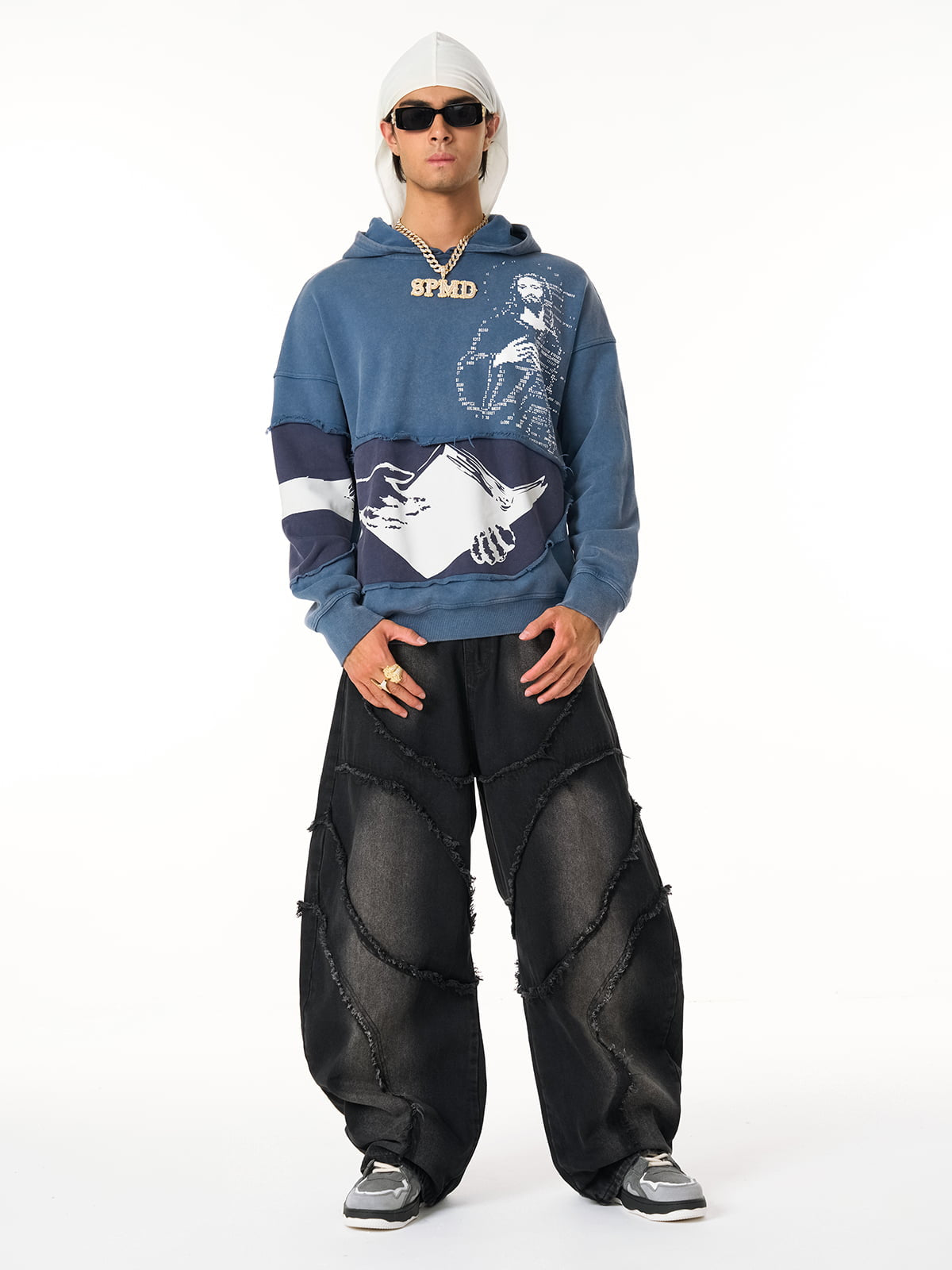 Washed Distressed Raw Edge Barrel Jeans - 2402