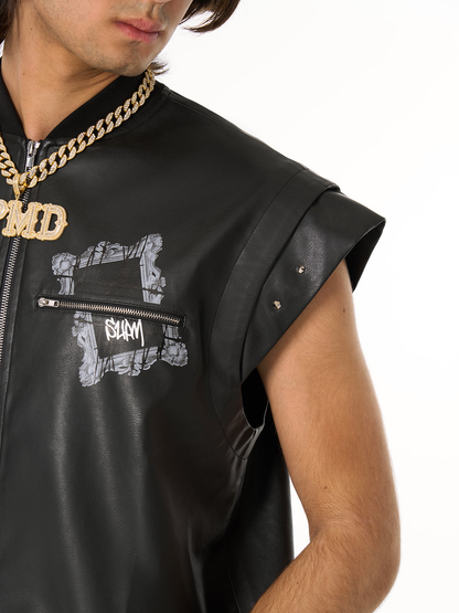 Thorn Destruction Frame Pattern Leather Vest