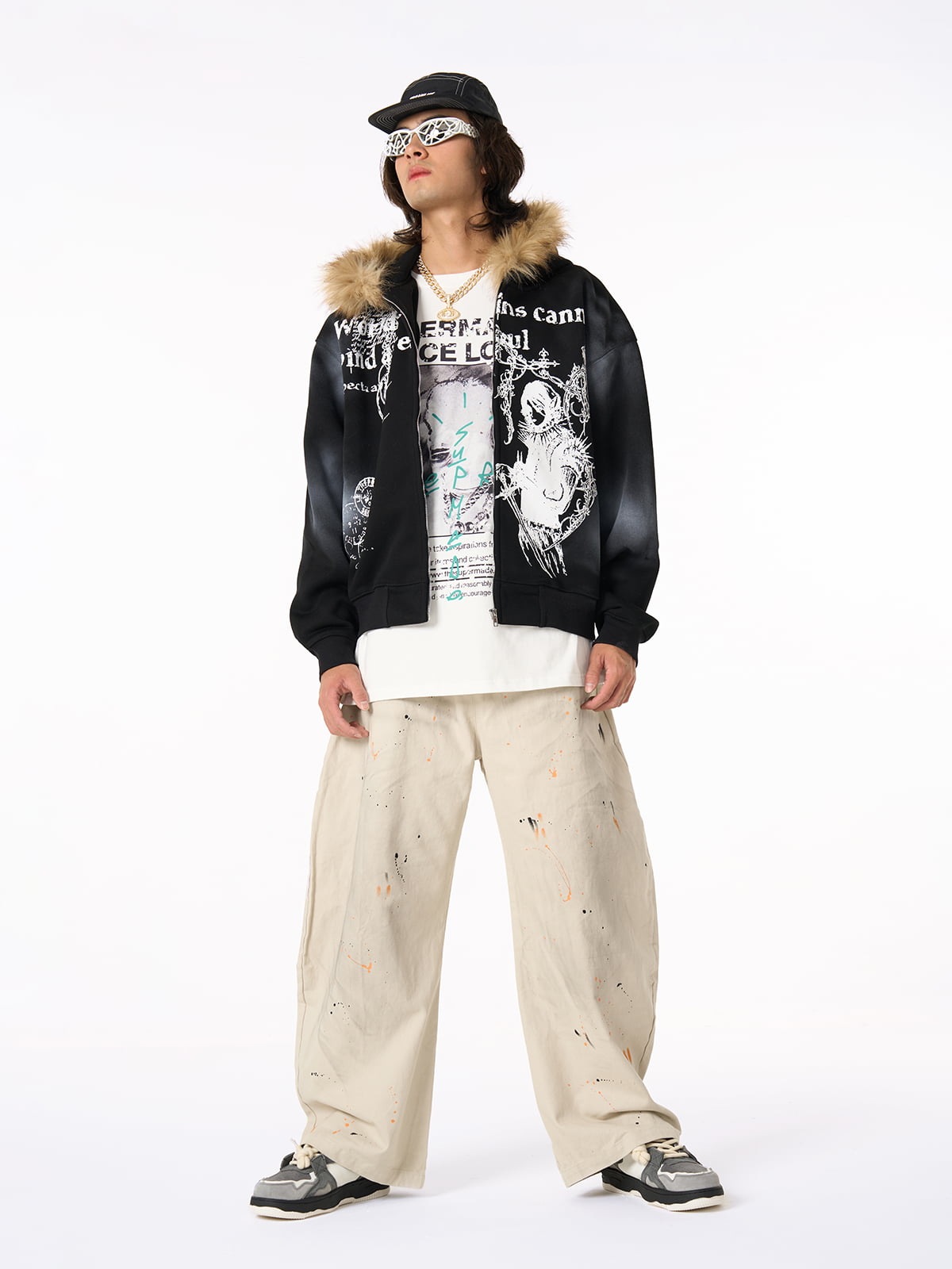 Retro Inkjet Dirty Dyed Barrel Pants