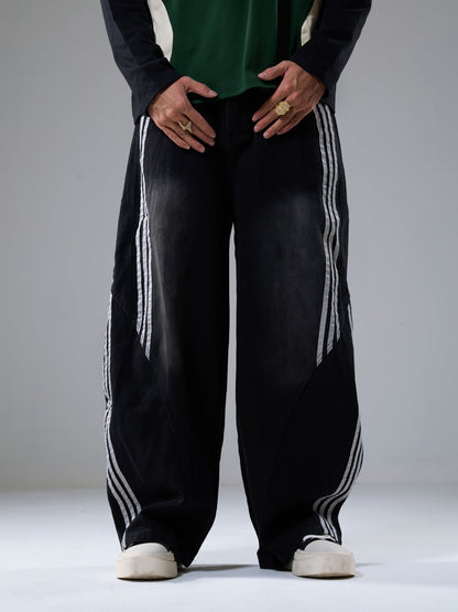 Striped Stitching Barrel Jeans - 2423