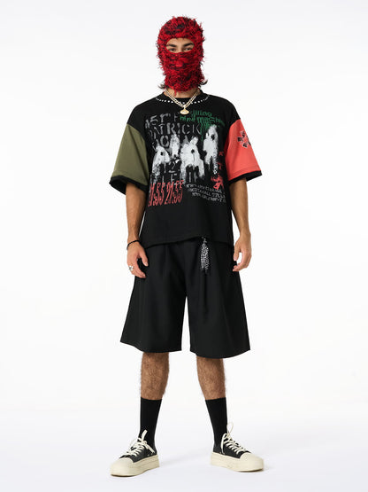 Contrast Color Patchwork Print T-Shirt