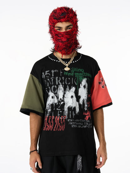 Contrast Color Patchwork Print T-Shirt