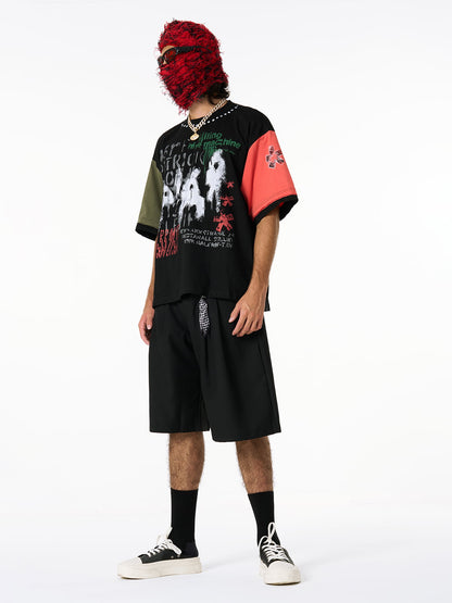 Contrast Color Patchwork Print T-Shirt