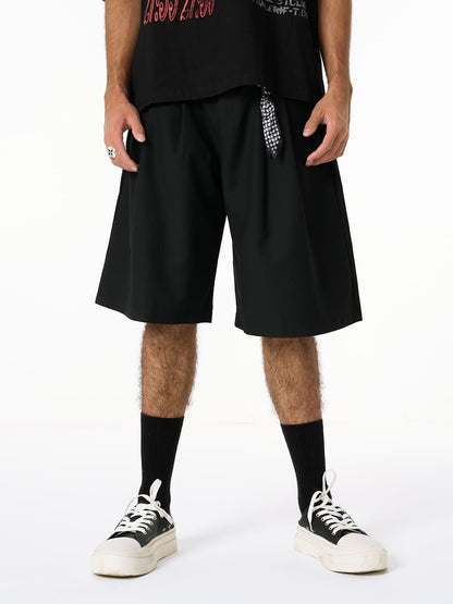 Pleated Design Pendant Decoration Baggy Shorts