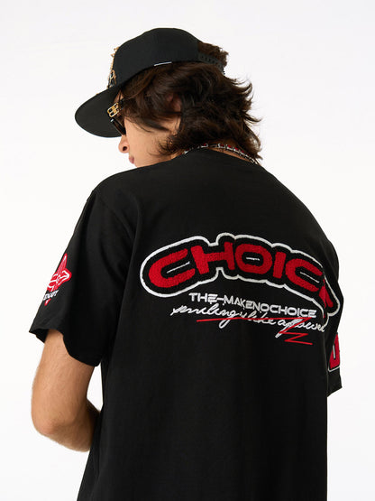 Retro Motorcycle Style Heavy Patch Embroidered T-shirt