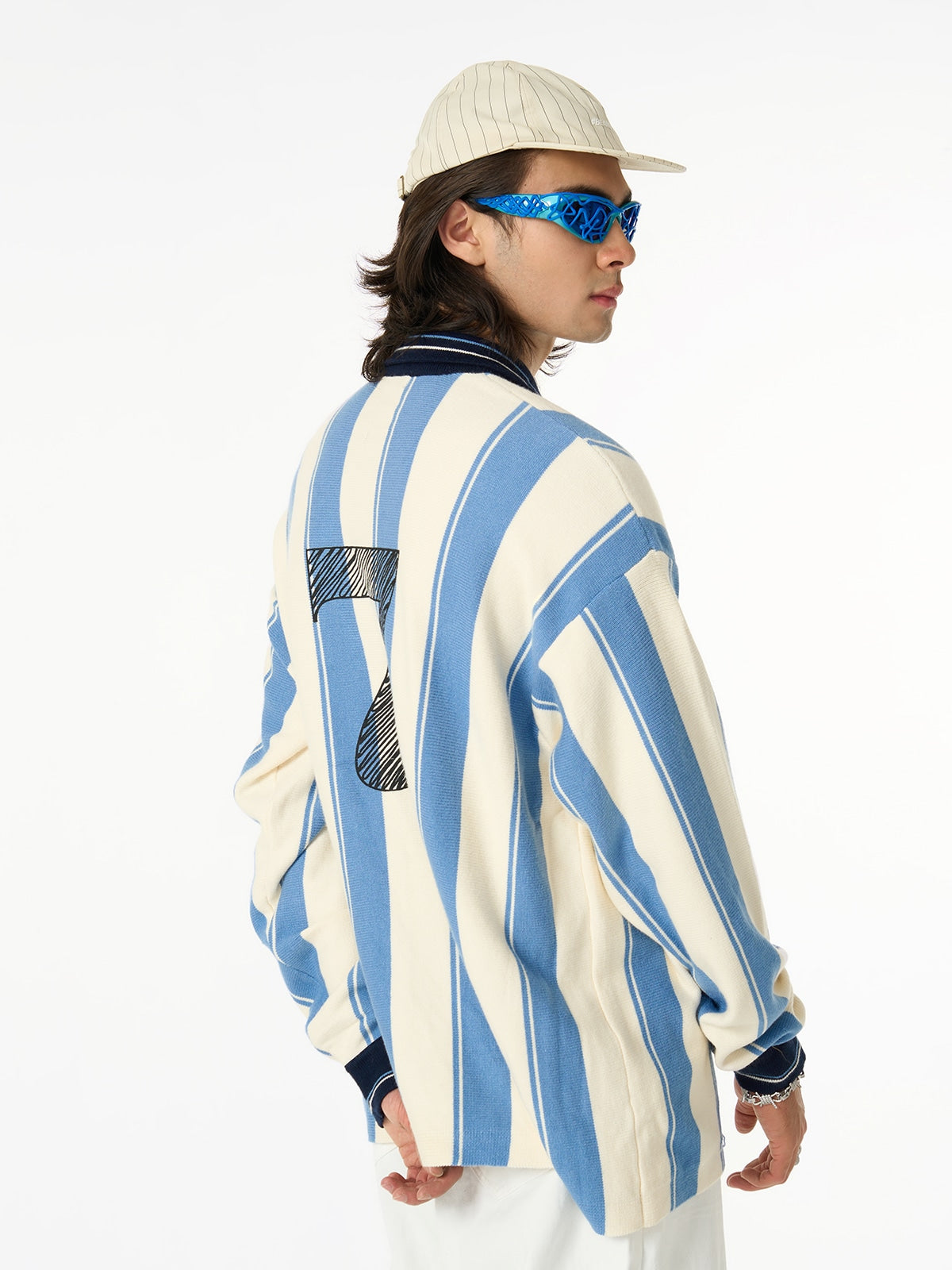 Retro Striped Polo Collar Sports Jersey Knit Sweater